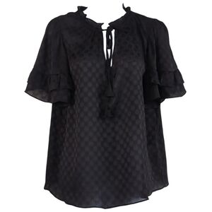 Max Studio Women's Medium Black Sheer Oversized Frilly Sleeve‎ Flowy Top